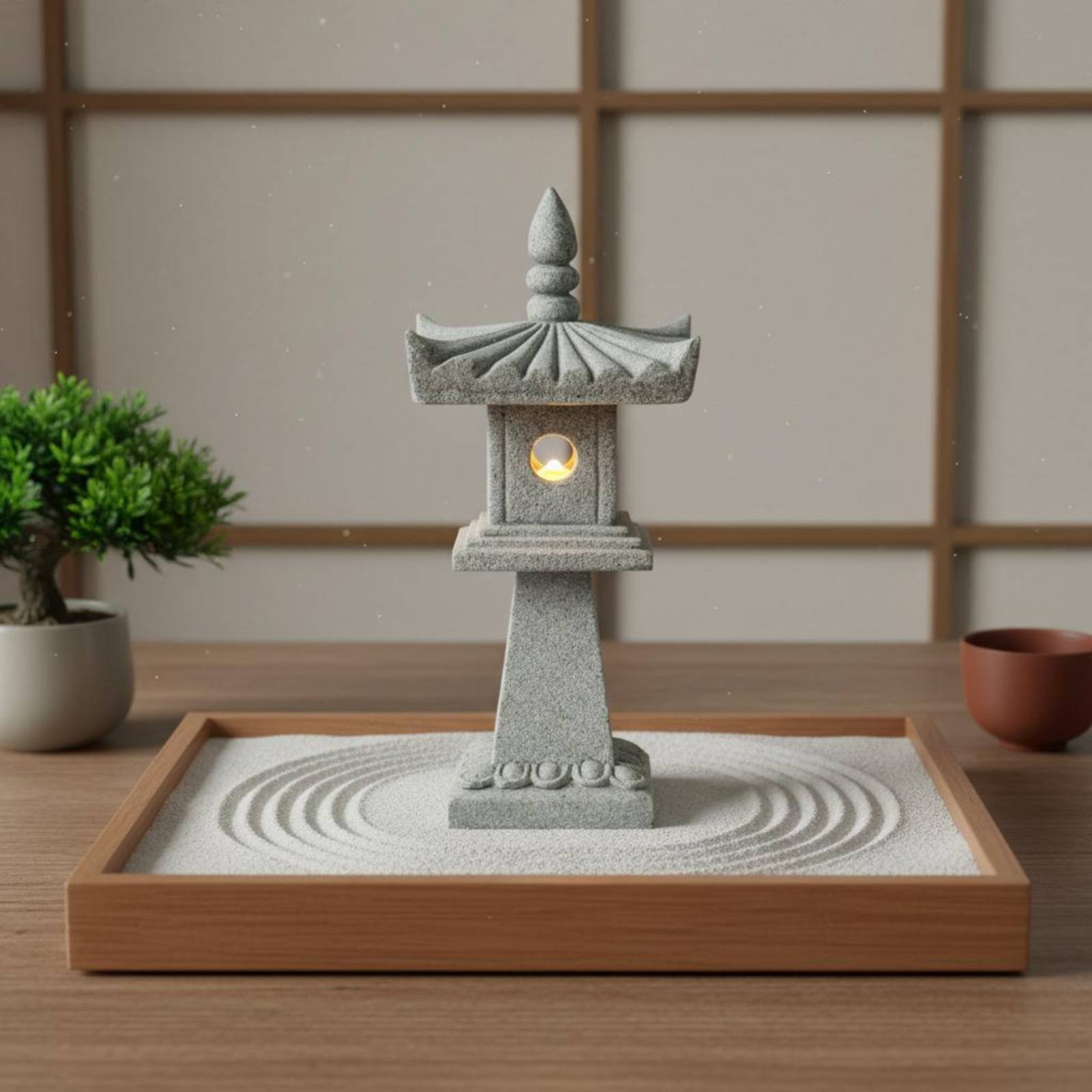 Japanese Garden Bonsai - Lanterne miniature en pierre, finition antique,