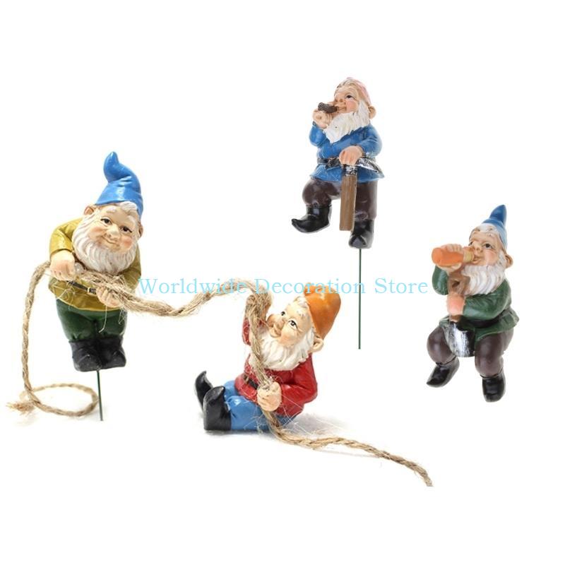 Bonsai Garden With Pond - Q39b 4pcs Résine naine figurines arbre