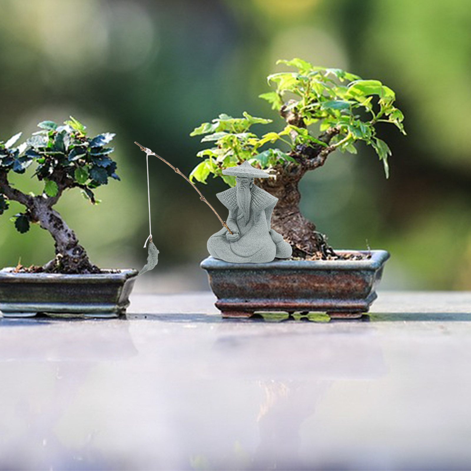 Japanese Garden Bonsai - Petite statue de pêcheur en résine,